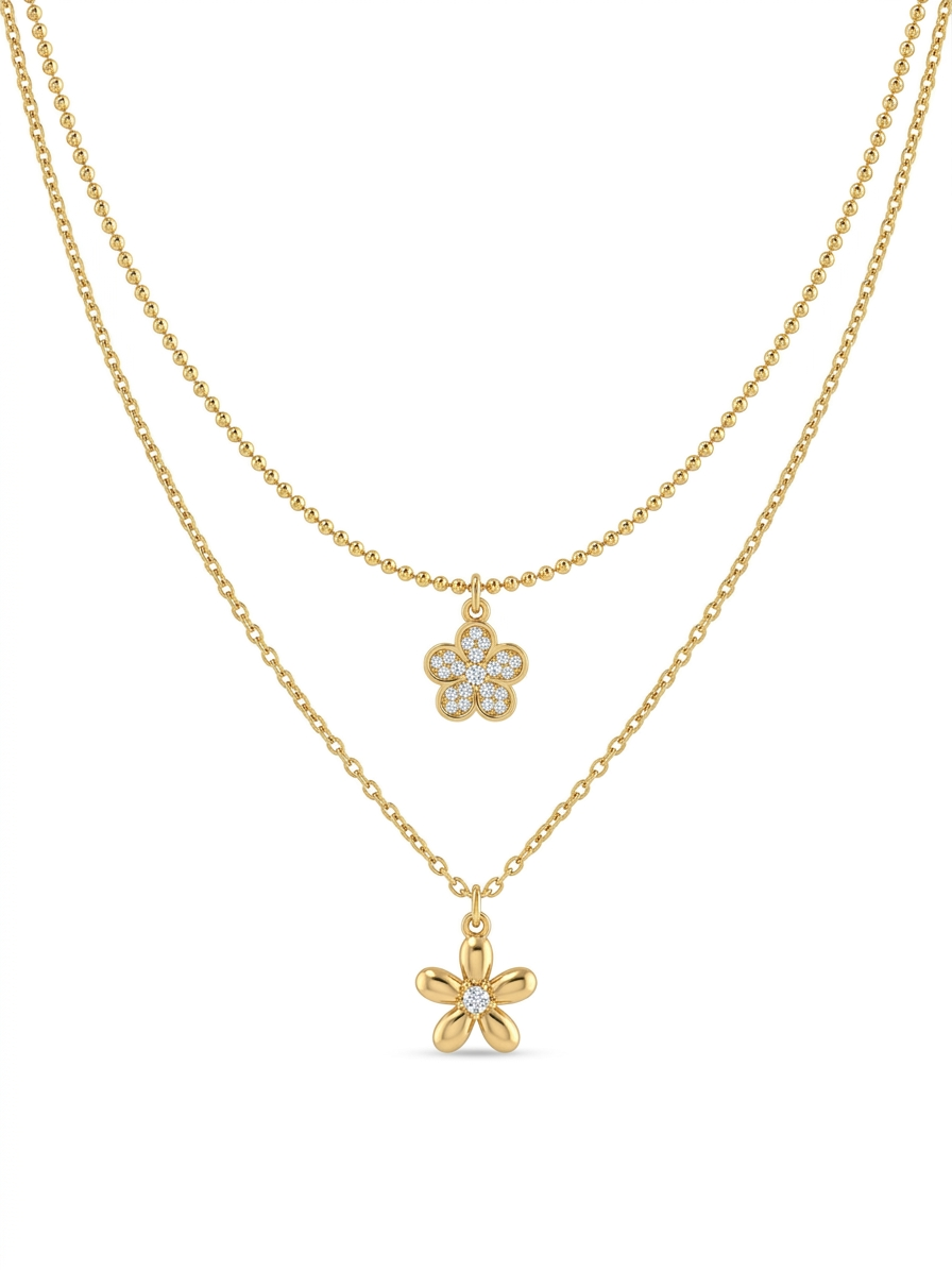 Blossom & Brilliance Double Layered Flower Necklace- VedaFinery