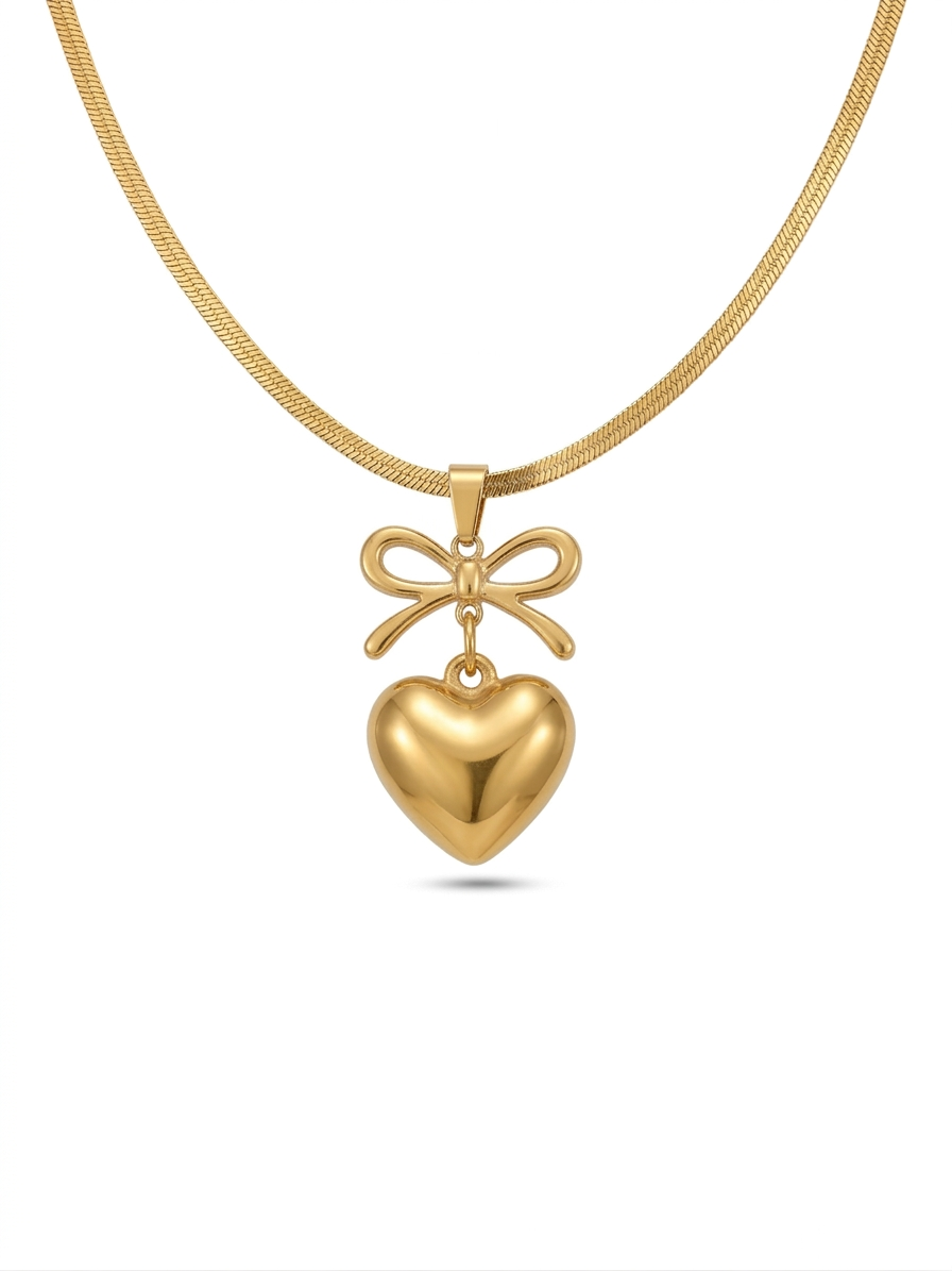 Cherished Bow & Heart Chain -Veda Finery Cherished-Bow-Heart-Chain-Veda-Finery