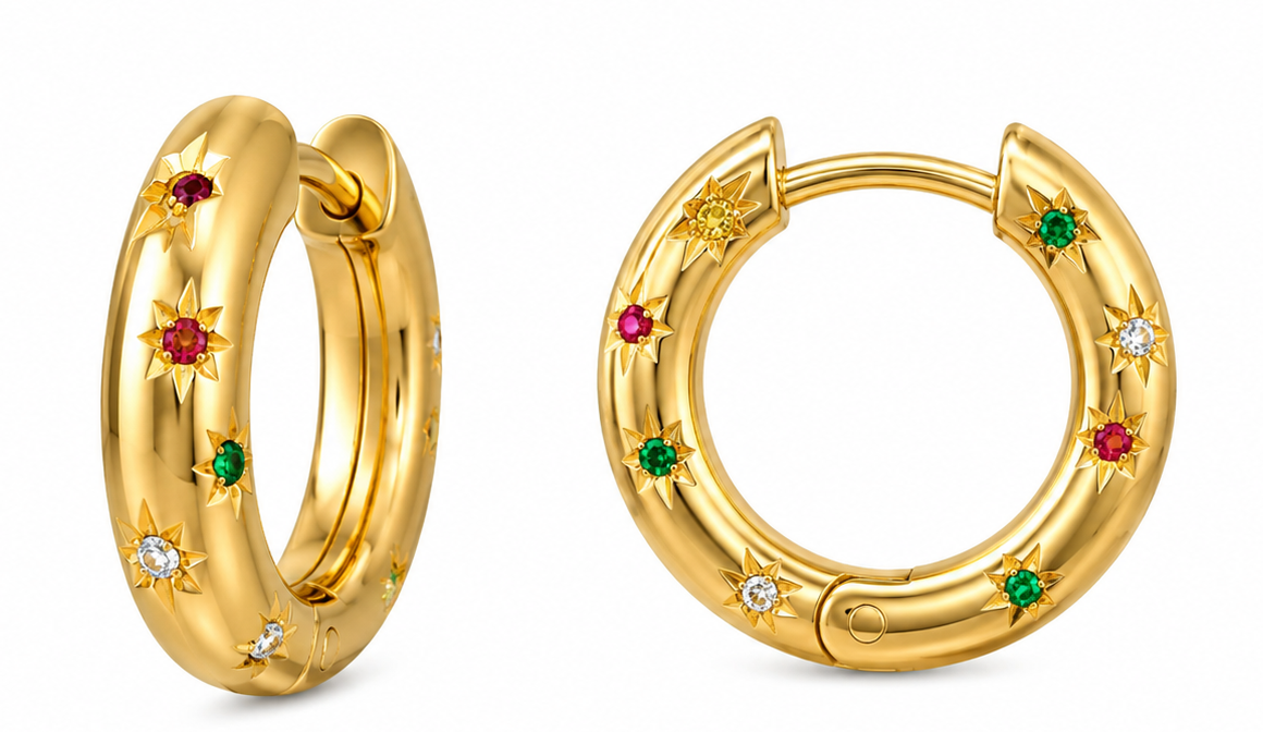 Chunky Star Gold Hoops-Veda Finery