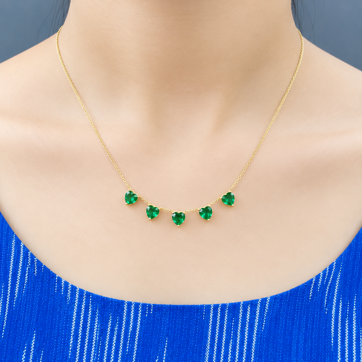 Anti Tarnish Emerald Amour Heart Drop Necklace Veda Finery
