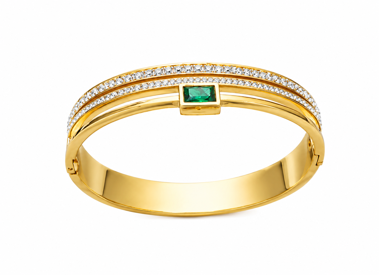 Emerald Zircon Double-Row Kada Bracelet -Veda Finery