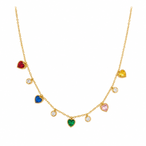 Heart & Bezel Drop Multi-Gemstone Necklace-VedaFinery