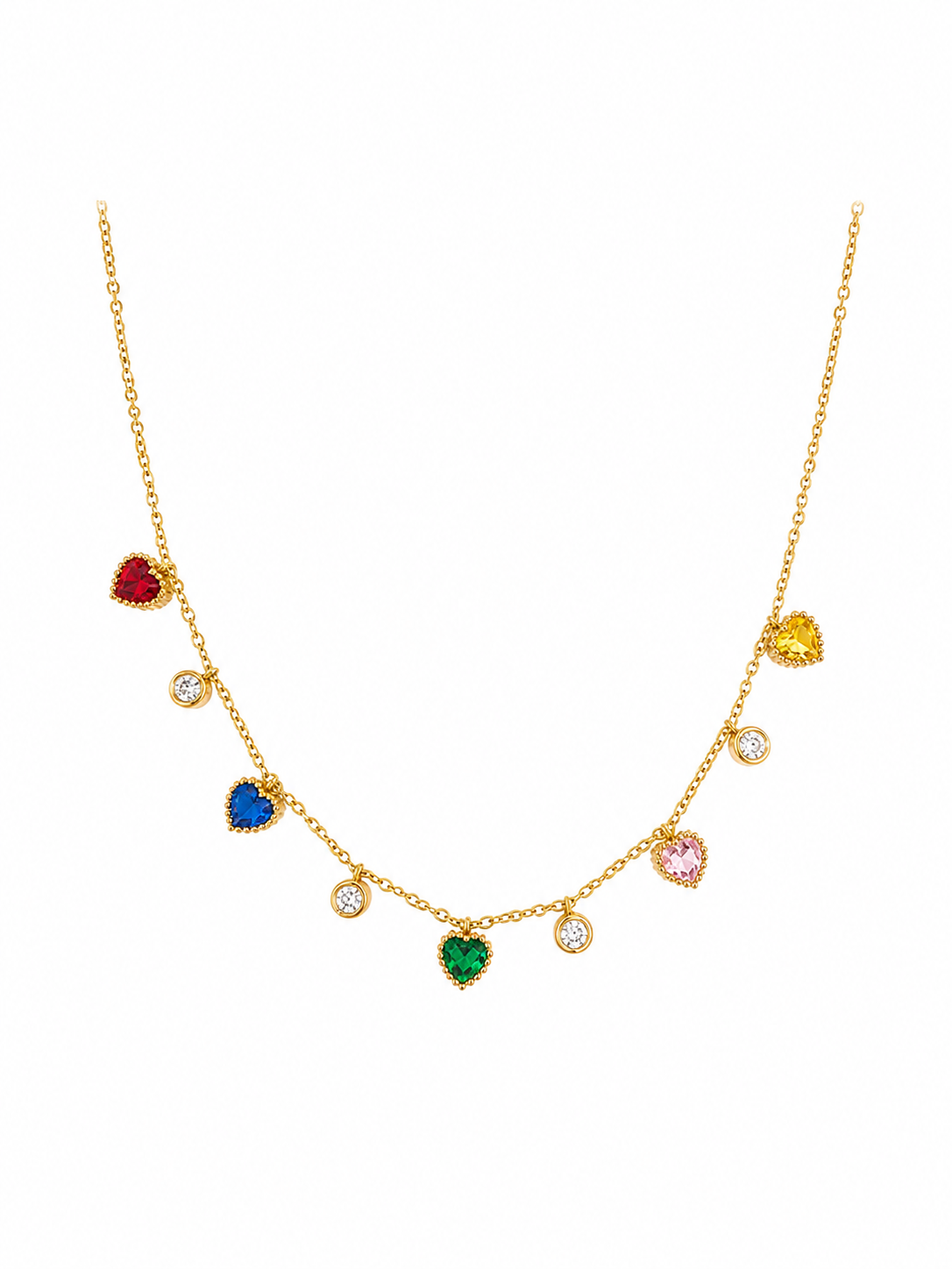 Heart & Bezel Drop Multi-Gemstone Necklace-VedaFinery