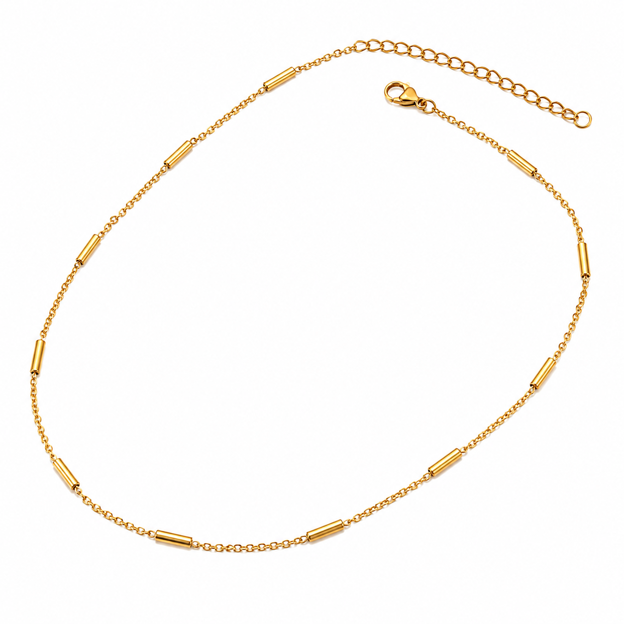 Men wearing the Nova Bar Chain with polished gold-tone bar accents and a minimalist design.