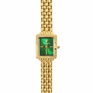 Green Square Face Gold Watch