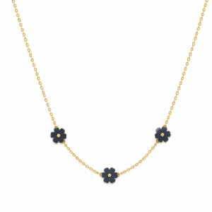 Reversible Triple Black & Gold Flower Necklace
