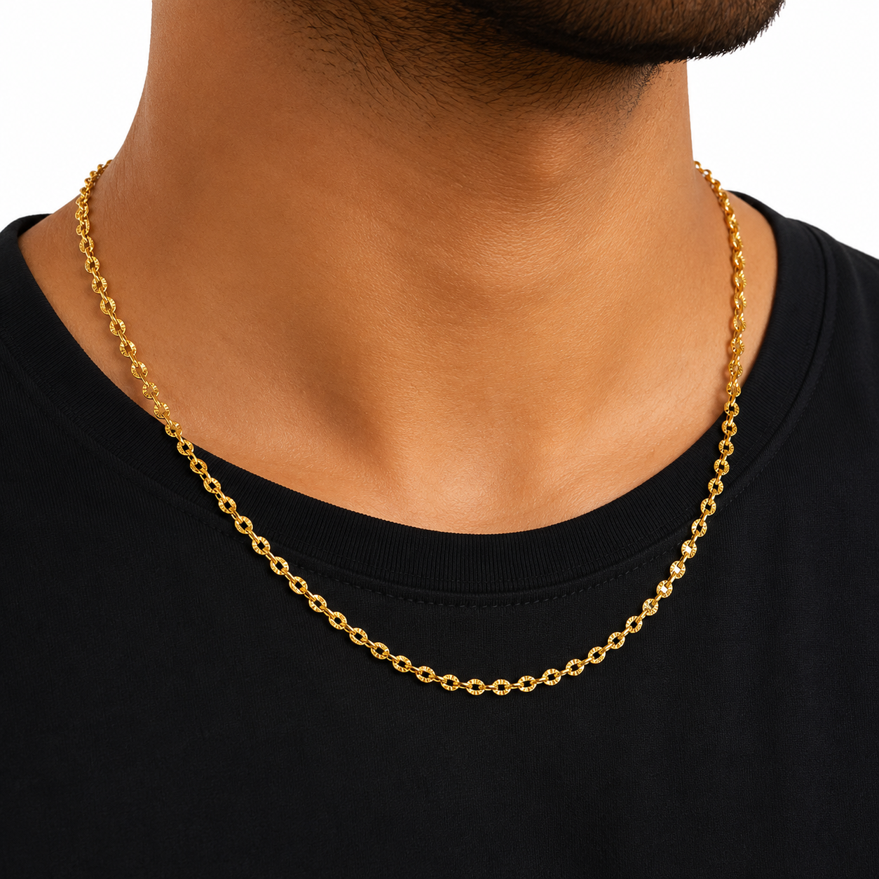 Diamond-Cut Gold Cable Link Chain with a polished classic link design.