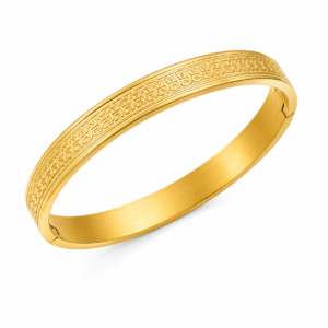 Imperium Geometric Etched Gold Stainless Steel Kada for Men