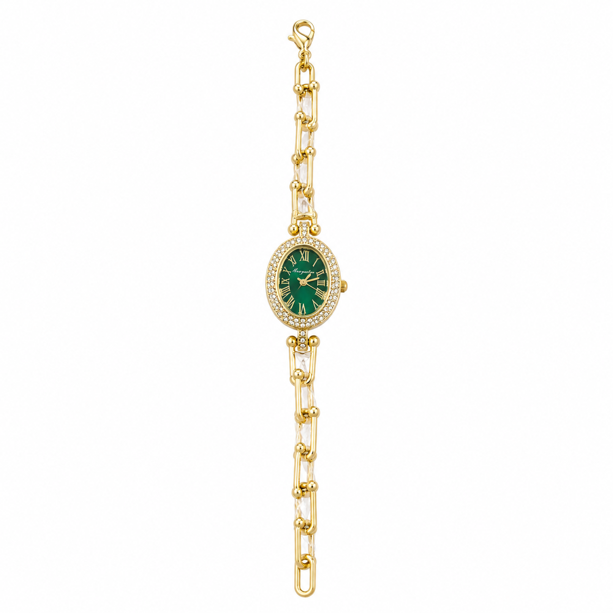 Crystal-Bezel-Oval-Watch-with-Emerald-Green-Dial-Veda-Finery