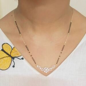 Elegant Floral CZ Mangalsutra Pendant Necklace - Veda Finery
