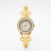 Elegant gold-tone analog bracelet watch with white round dial for women