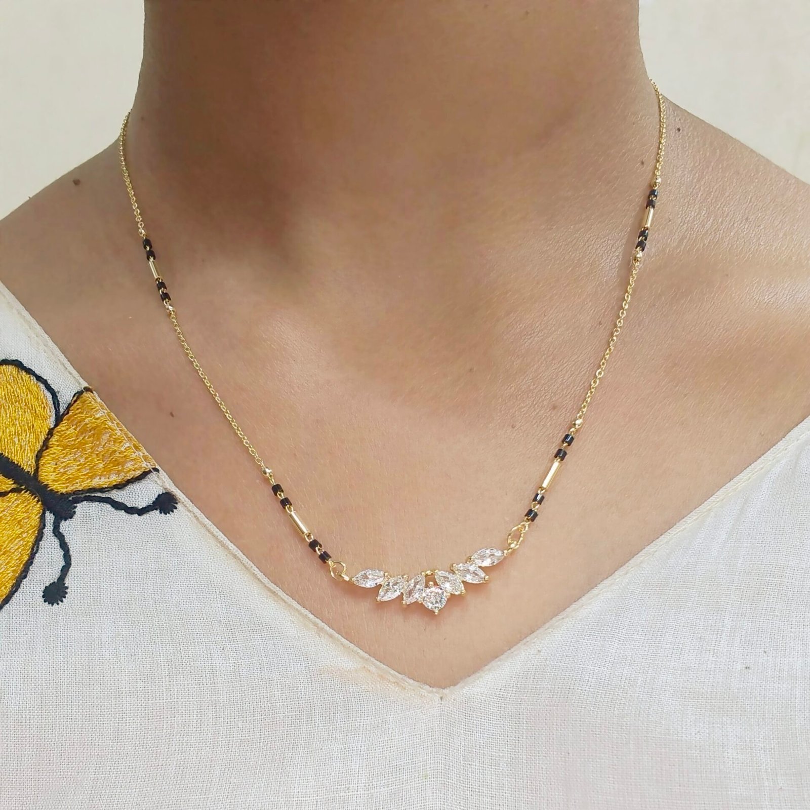 Elegant Leaf CZ Mangalsutra Necklace Veda Finery