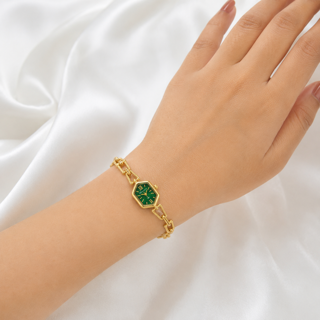Emerald Vintage Hexagon Watch Bracelet - Veda Finery
