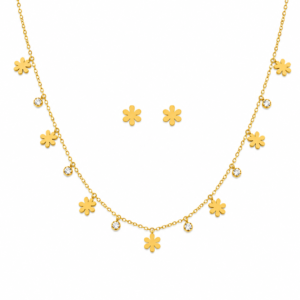 Gold Flora Charm Necklace & Earring Set