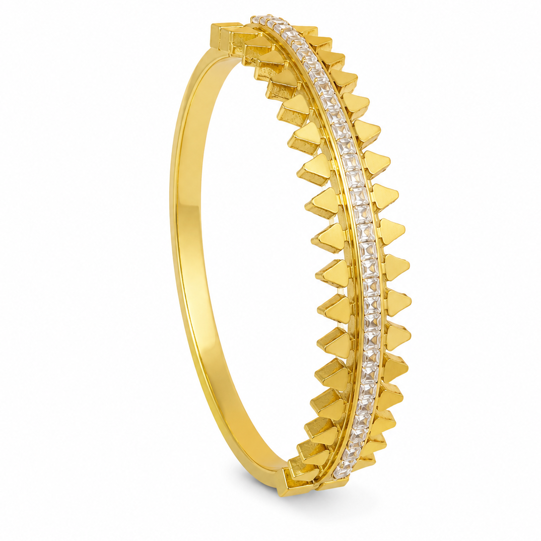 Gold Pyramid Spike Bangle-Bracelet with Crystals - Veda Finery