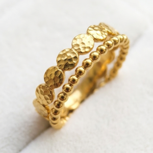 Hammered and Beaded Stackable Gold Ring