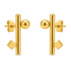 Minimalist gold bar and ball stud earrings with geometric diamond accent for women