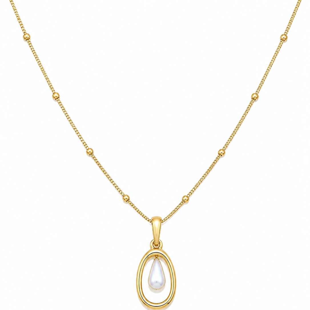Floating Pearl Oval Pendant Necklace - Veda Finery