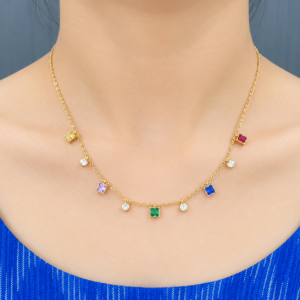 Anti Tarnish Square-cut Rainbow Gemstones Necklace Veda Finery