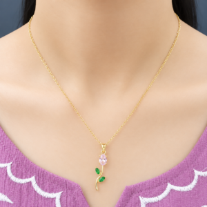 Anti Tarnish Tulip-Pendant-Necklace-with-Matching-Earrings-Set