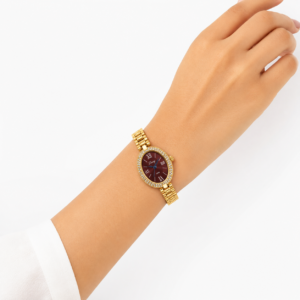 Victoria Oval Diamond-Encrusted Burgundy Face Watch