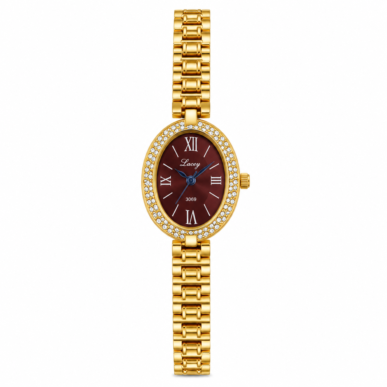 Victoria-Oval-Diamond-Encrusted-Burgundy-Face-Watch-VedaFinery