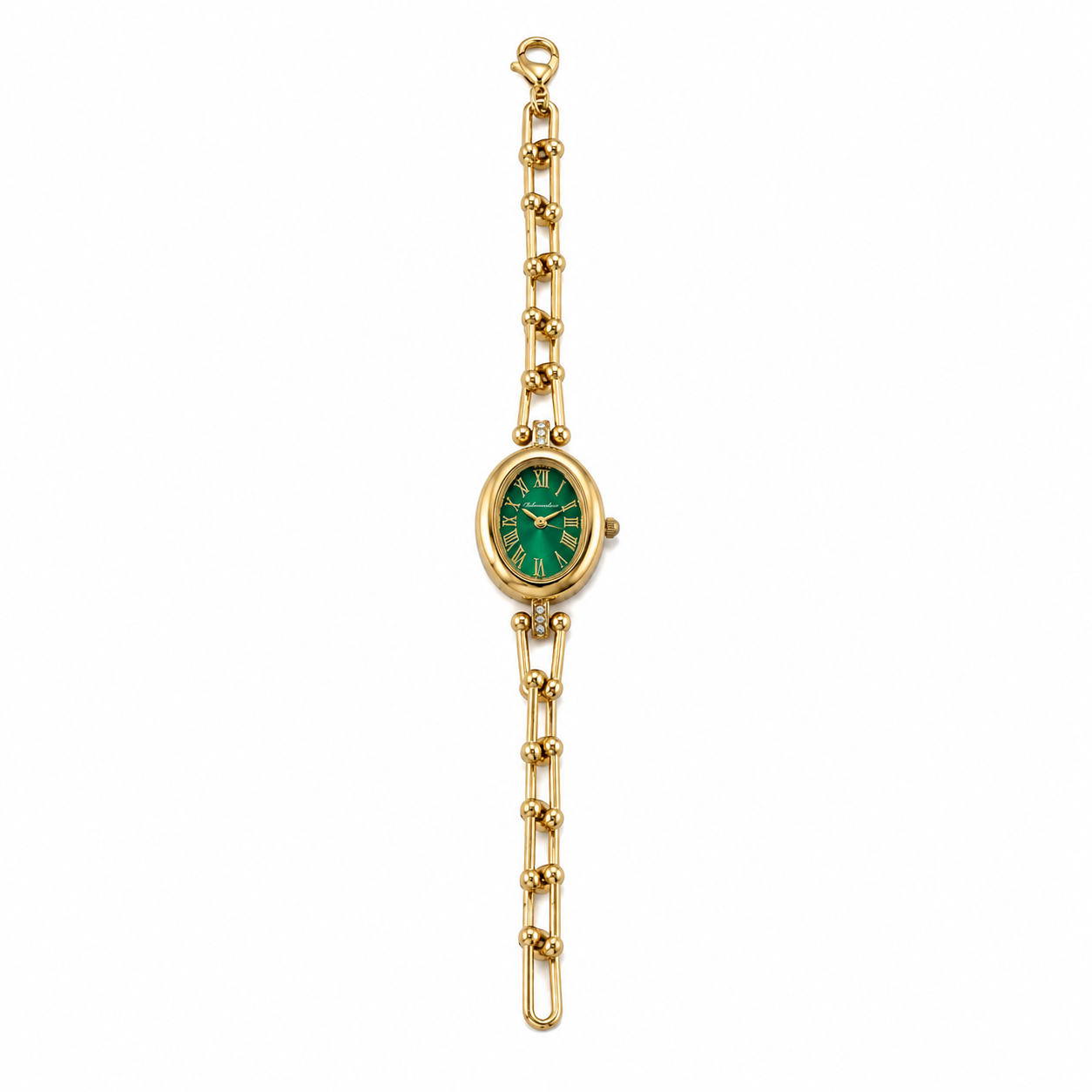 Vintage Oval Emerald Green Dial Watch Bracelet Veda Finery