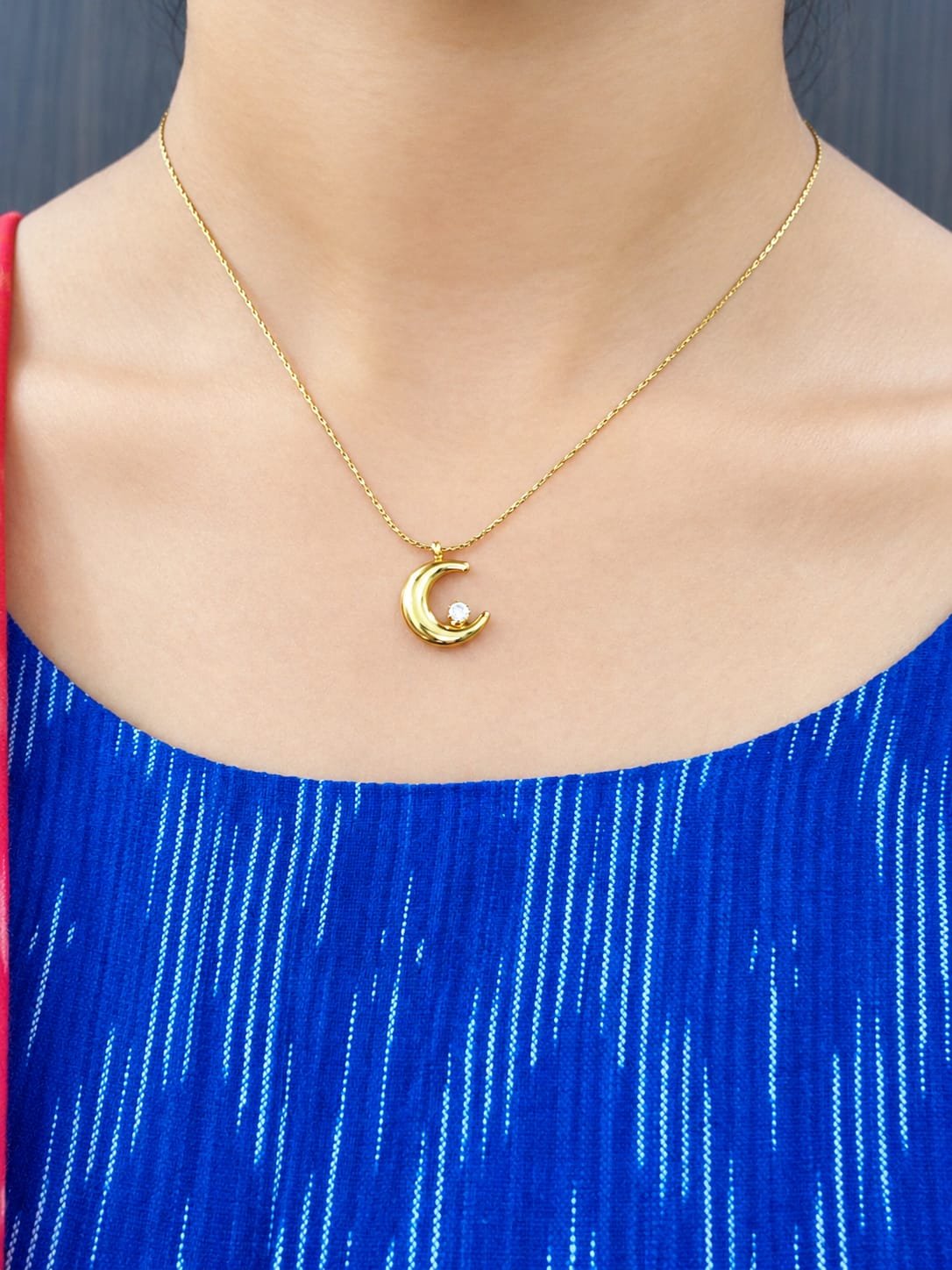 Anti Tarnish Viral Moon Pendant Necklace Veda Finery