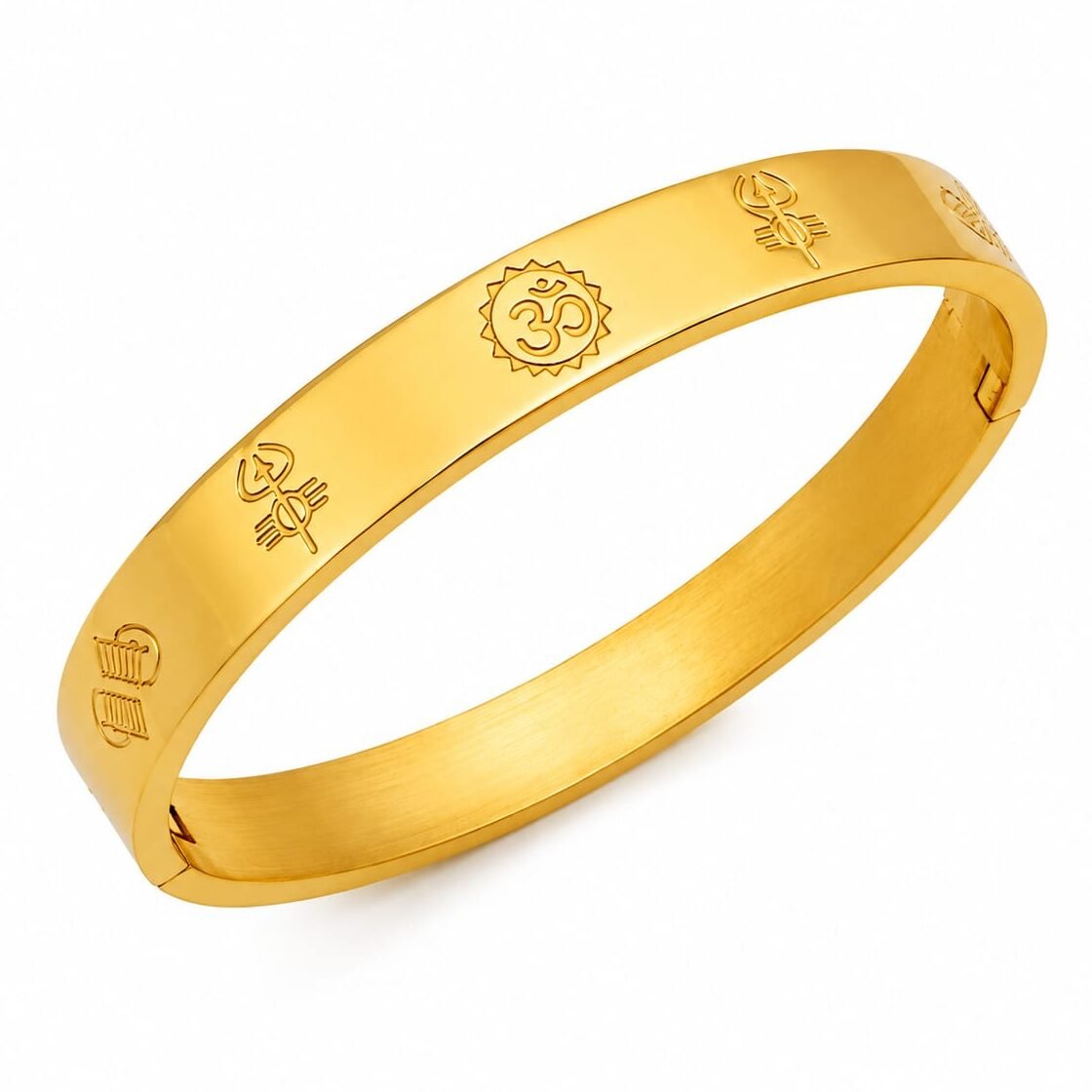 Men’s Gold Om & Trishul Kada Bracelet | Sacred Shiva Cuff |VedaFinery
