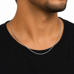 men's silver rope chain with polished twisted design