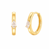 Gold huggie hoop earrings with a pear-cut crystal for women.