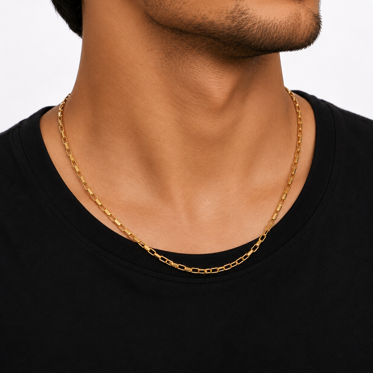 Sleek Gold Rectangular Link Chain for Men