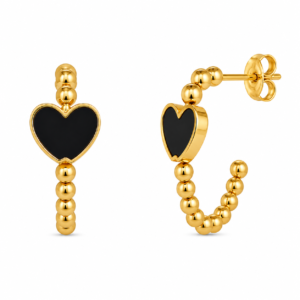 Noir Heart Gold Beaded Hoop Earrings