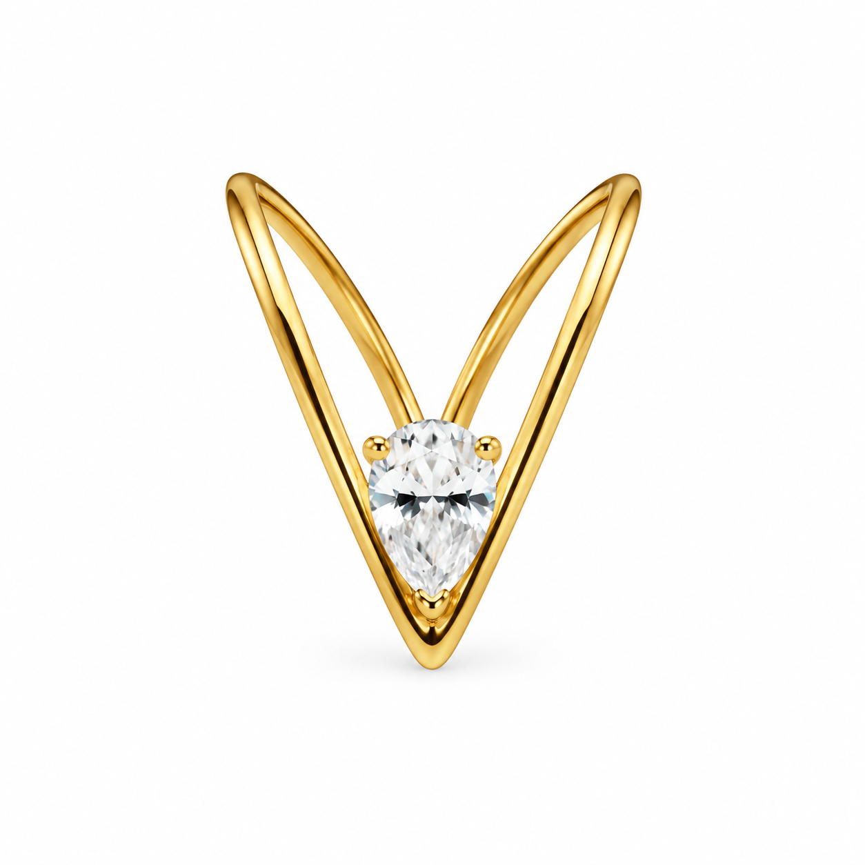 Golden V Solitaire Ring for Women with Pear-Cut Crystal