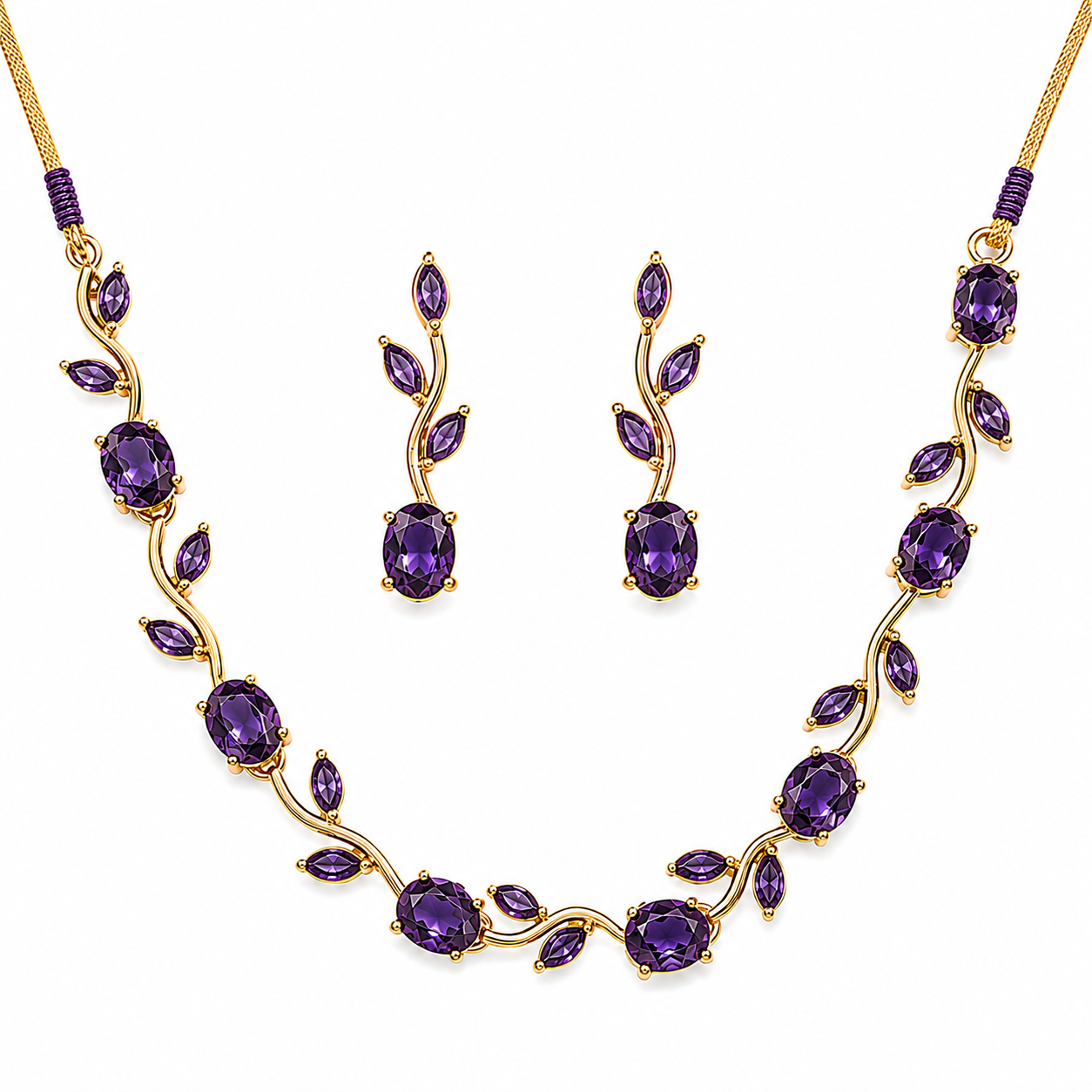 Emerald Tulip Vine Necklace Set with green stones and matching earrings