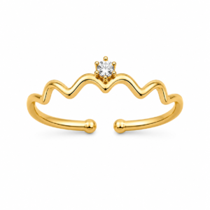 Golden Crown Wave Solitaire Adjustable Ring for Women