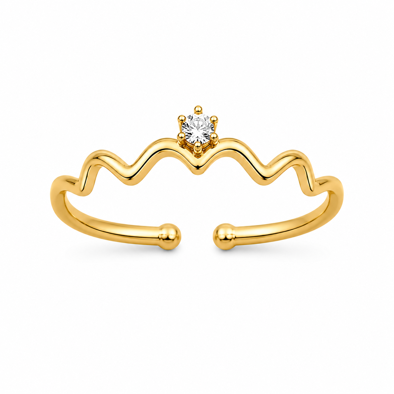 Golden Crown Wave Solitaire Adjustable Ring for Women