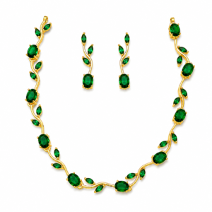 Emerald Tulip Vine Necklace Set with green stones and matching earrings