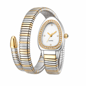 Dual Luxe Serpent Watch for Women with gold and silver two-tone wrap strap