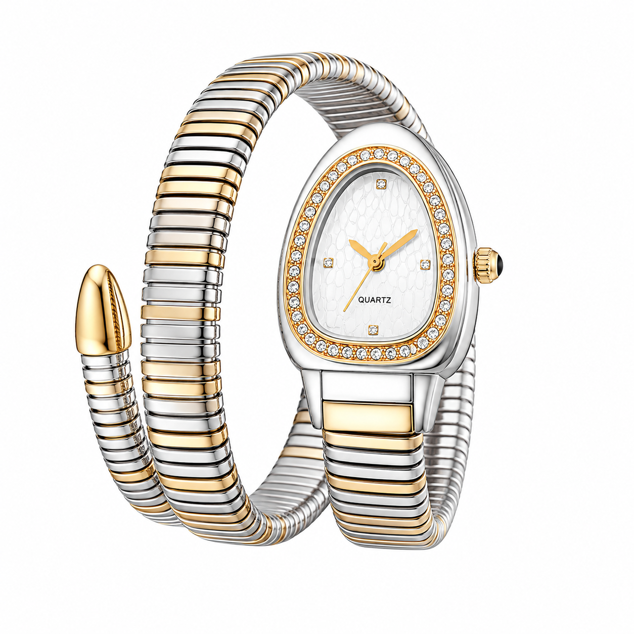 Dual Luxe Serpent Watch for Women with gold and silver two-tone wrap strap
