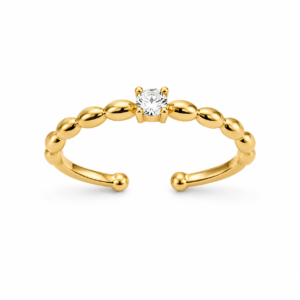 Golden Beaded Solitaire Ring for Women with Round Crystal