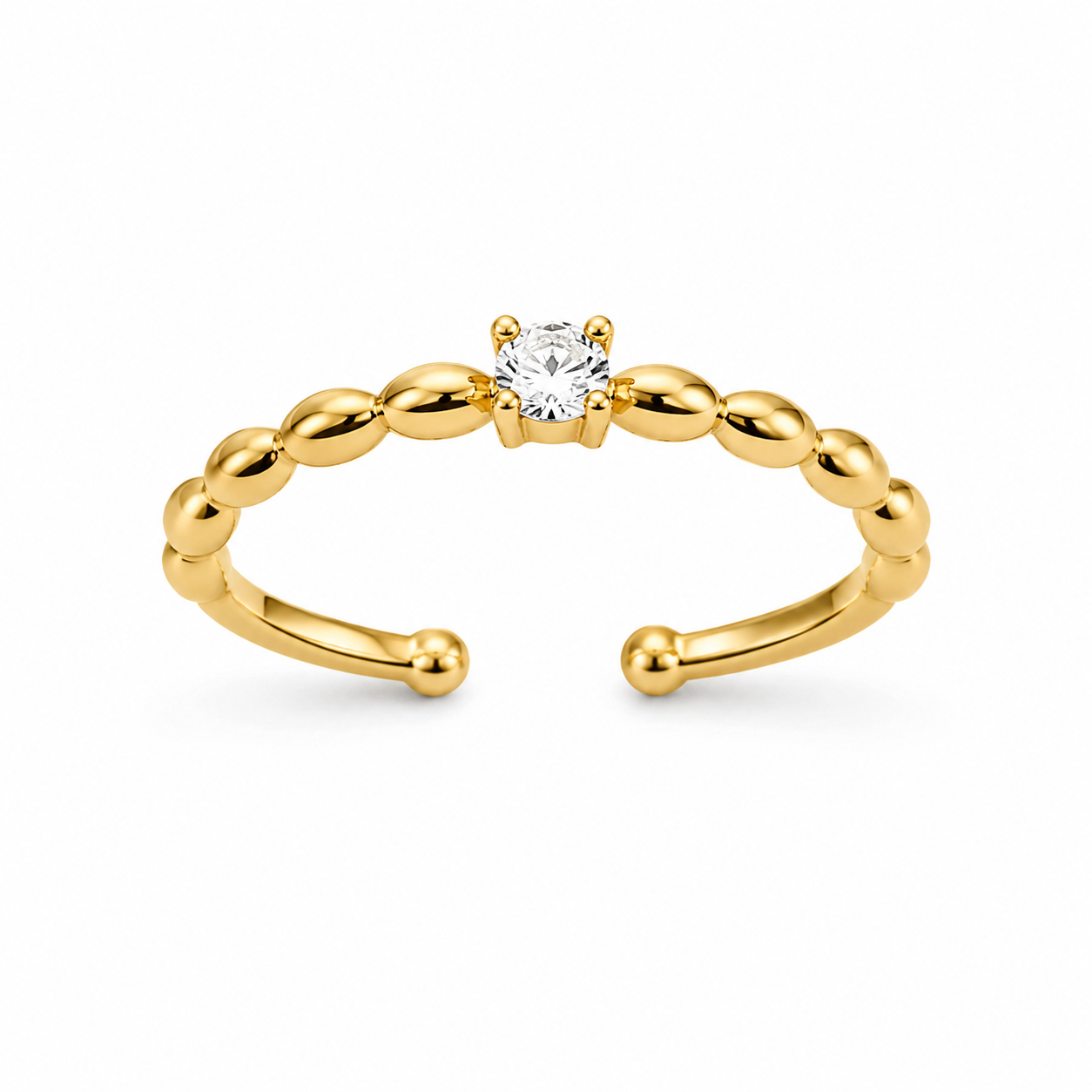 Golden Beaded Solitaire Ring for Women with Round Crystal