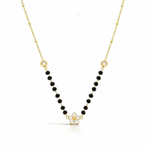 Golden Blossom Solitaire Mangalsutra with Black Beads and Floral Pendant