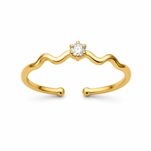 Golden Wave Solitaire Ring for Women with Round Crystal