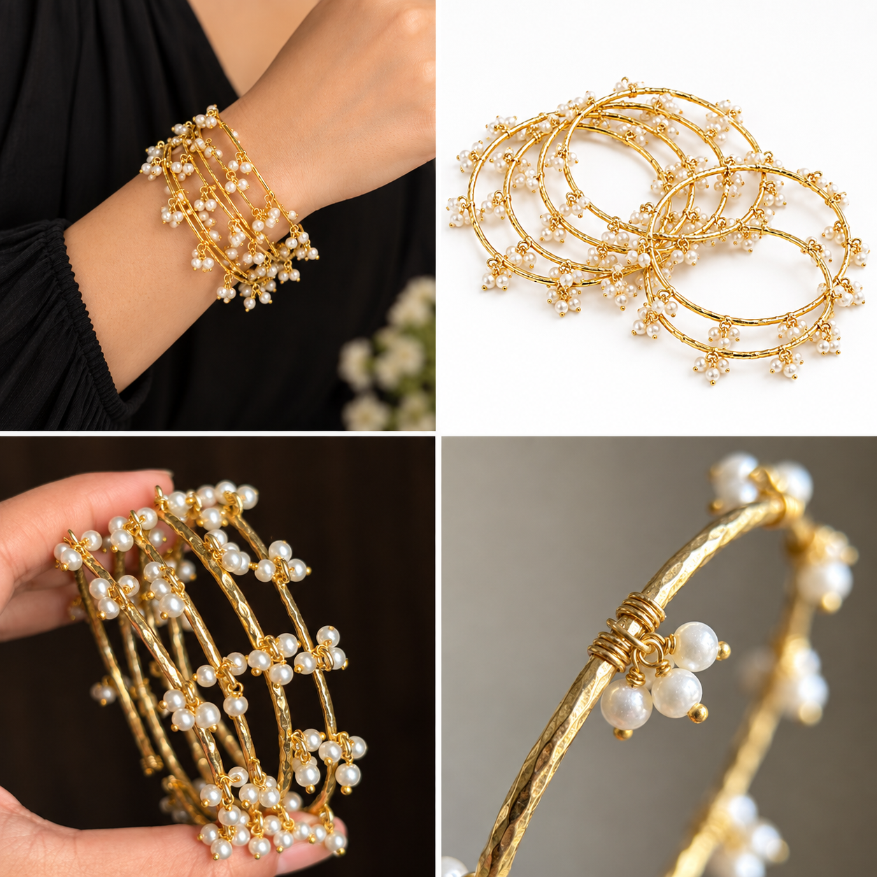 Pearl Adjustable Bangles for Women – Water & Sweat Proof Anti-Tarnish Jewellery