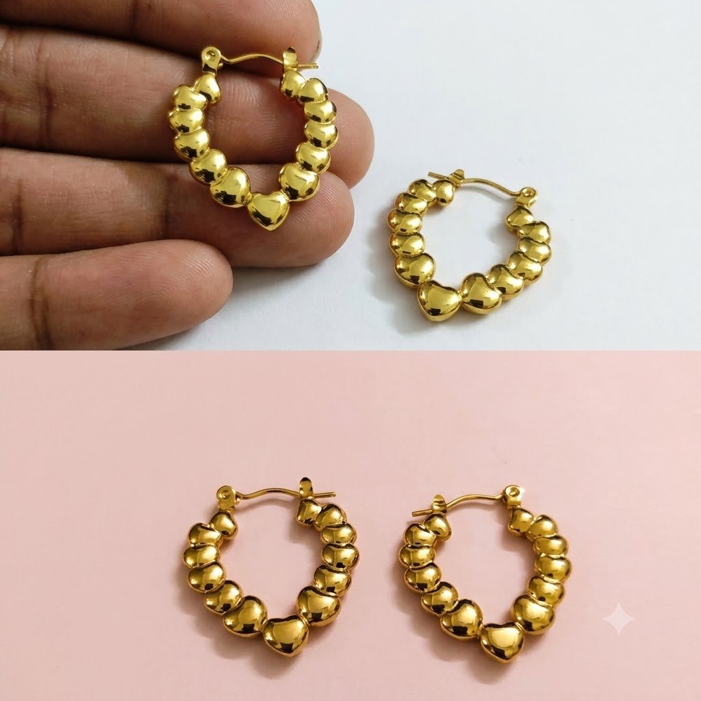 Anti Tarnish Skin Friendly Golden Beaded Hoop Earrings for Women