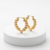 Waterproof Golden Beaded Hoop Anti Tarnish Earrings for Women