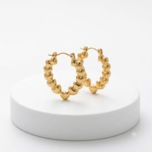 Waterproof Golden Beaded Hoop Anti Tarnish Earrings for Women