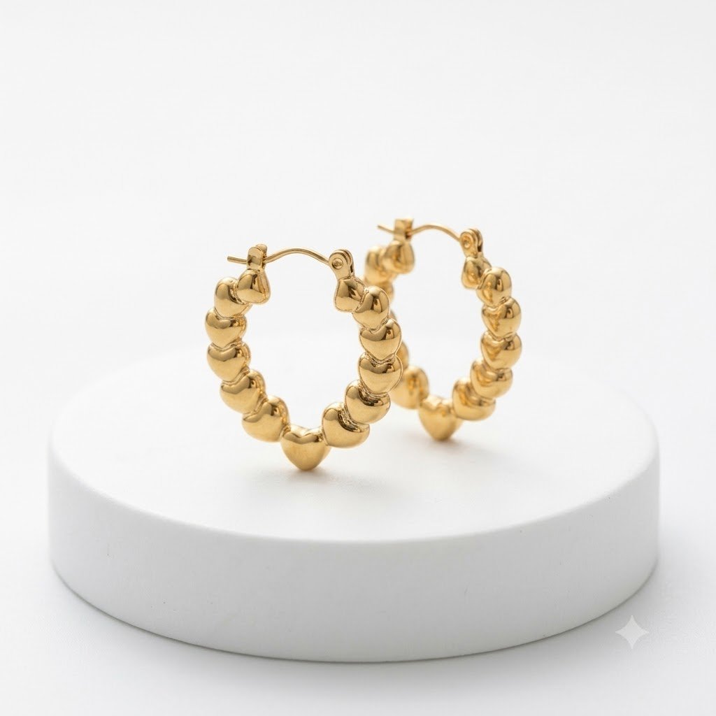 Waterproof Golden Beaded Hoop Anti Tarnish Earrings for Women