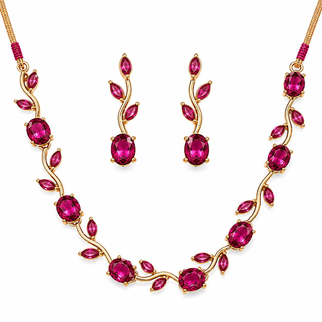 Emerald Tulip Vine Necklace Set with green stones and matching earrings
